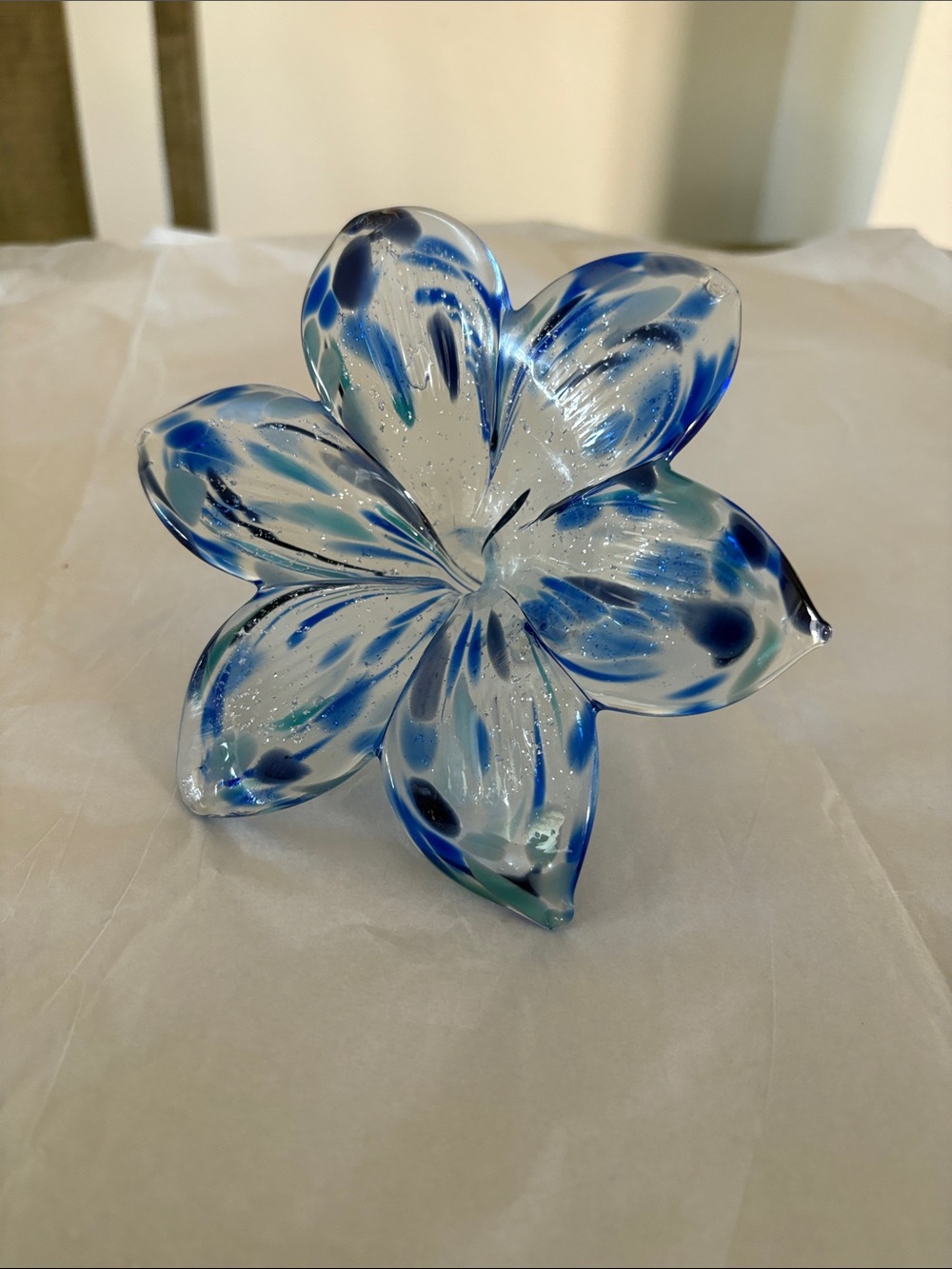 - Italian Murano Art Glass clear Blue silver Colors Pedals 6 pedals Handmade